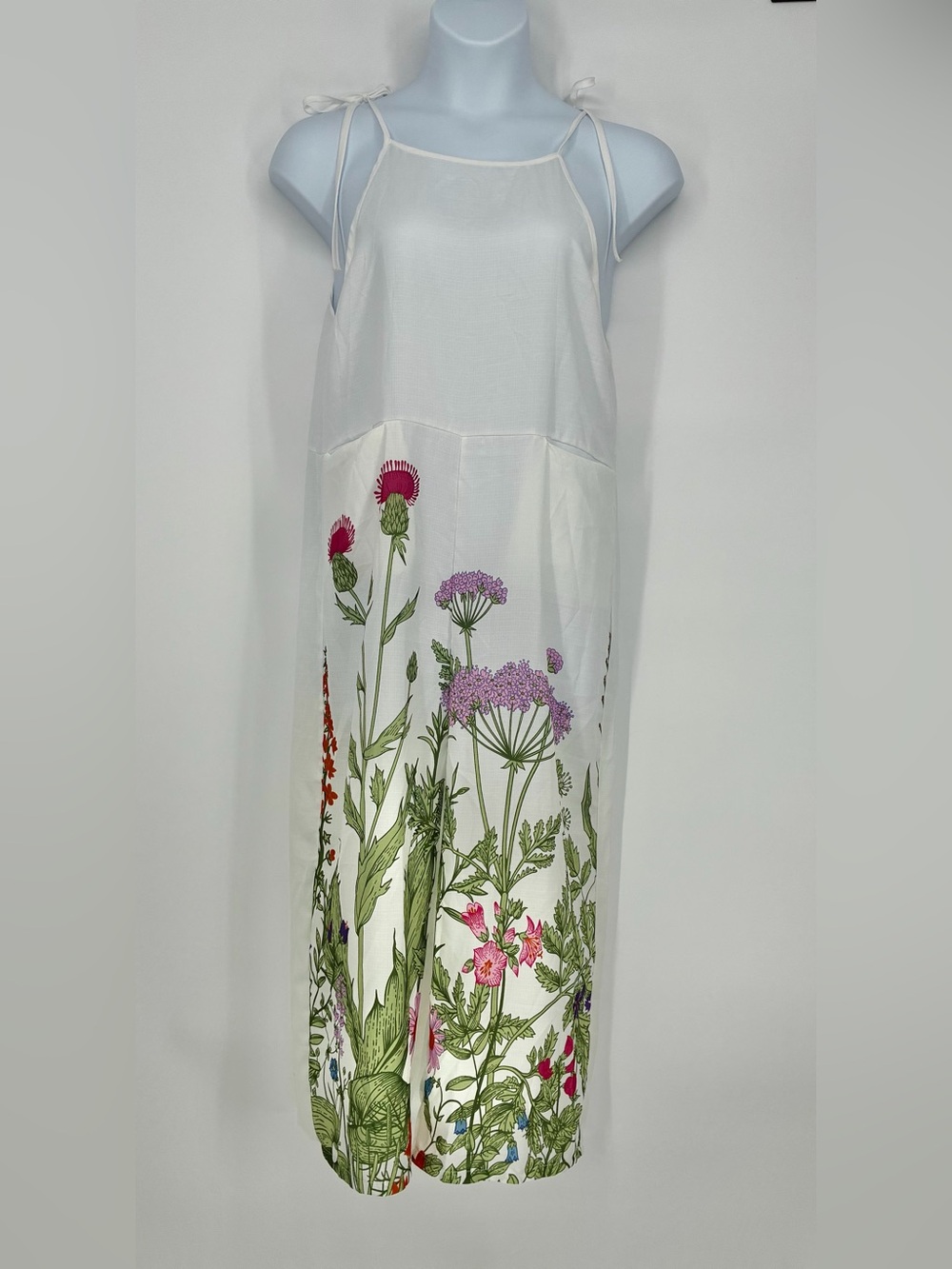Botanical Wildflower Print Tie Shoulder Wide Leg Jumpsuit Cottagecore Size M